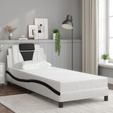 Maison Chic Posteljni okvir - Enojna postelja - Postelja za odrasle z vzglavjem bel in črn 90x200 cm umetno usnje-J9368, (21762310) | Shoptok.si