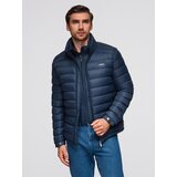 Ombre Men's lightweight jacket of combined materials with hood and decorative quilting - black | shoptok.hr