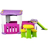 Lean_Toys Otroška vrtna hiška z mizico in toboganom vijolično roza lea | Shoptok.si