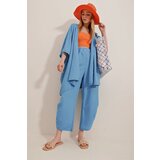 Trend Alaçatı Stili Women's Aviator Blue Slit Leg Self Textured Trousers And Jacket Double Suit | Shoptok.si