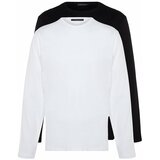 Trendyol Black and White Men's Plus Size 2-Pack Long Sleeved Comfy 100% Cotton Regular Fit T-Shirt. Cene