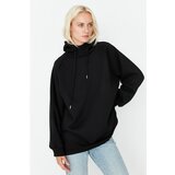 Trendyol Black Hooded Oversize Raised Knitted Sweatshirt Cene