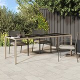 vidaXL vrtna miza bež 250x100x75 cm kaljeno steklo in poli ratan | Shoptok.si