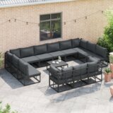 vidaXL Sjedeća garnitura za vrt 14 pcs Crna 70 x 70 x 32 cm Aluminij | shoptok.hr