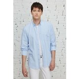 ALTINYILDIZ CLASSICS Men's White-blue Comfort Fit Comfy Cut Buttoned Collar Cotton Dobby Shirt. Cene