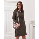 Fasardi Plus Size dress tied at the khaki waist Cijene