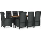  9-dijelni vrtni blagovaonski set s jastucima crni od poliratana | shoptok.hr