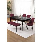 Hanah home trpezarijski set Pir, sto, 4 stolice i klupa, ploča u dekoru crnog mermera, bordo tkanina Babyface | Eponuda.com
