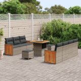  10-dijelni vrtni sofa set s jastucima sivo poli ratan akacija | shoptok.hr