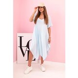 Kesi Włoski Damenkleid aus Viskose mit kurzen Ärmeln und ausgestelltem Saum blue Cene
