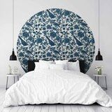  Okrugla fototapeta - Birds and roses - monochrome blue pattern with botanical motif 140x140 | shoptok.hr