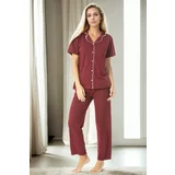 Dewberry U4716 Womens Short Sleeve Pyjama Set-BORDEAUX