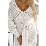 numoco basic Openwork sweater dress with neckline and tie Numoco | Shoptok.si