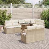 vidaXL 9-delni set vrtne sedežne garniture z blazinami Bež poli ratan | Shoptok.si