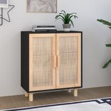 The Living Store Komoda črna 60x30x70 cm trdna borovina in naravni ratan - Komoda, (21663424) Cene