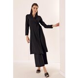 By Saygı Turndown Collar Tie Waist Crepe Long Jacket Black | shoptok.hr