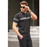 Madmext Black Zipper Detailed Polo Collar Men's T-Shirt 6879