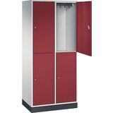 C+P dvonadstropna jeklena garderobna omara intro, šxg 820 x 500 mm, 4 predelki, korpus svetlo siv, vrata rubinasto rdeča | Shoptok.si