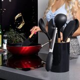 springos set silikonskog kuhinjskog pribora 12 kom. s posudom, crni | shoptok.hr