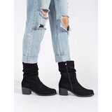 Shelvt Women's black cowboy boots with a ruffled upper | Shoptok.si