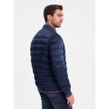 Ombre Men's satin finish bomber jacket with contrasting ribbed cuffs - dark blue | shoptok.hr