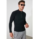 Trendyol black men's slim fit half turtleneck zipper corduroy sweater Cene