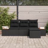 vidaXL 4 delni vrtni kavč set z blazinami Črni Poli Ratan Akacija | Shoptok.si