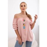 Kesi Spanish blouse with decorative sleeves powder pink Cene