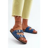 Kesi Women's denim slippers on a cork platform with straps, dark blue Doretta cene