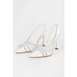 Shoeberry Women's Antoi White Transparent Webbing Stone Heeled Shoes cene