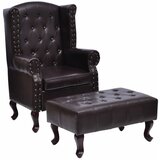 The Living Store Naslanjač s stolčkom za noge temno rjavo umetno usnje - Fotelj, (21493666) | Shoptok.si