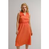 armonika Women's Orange Tie Shoulder V-Neck Elastic Waist Short Sleeveless Dress Cene