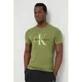 Calvin Klein Jeans Bombažna kratka majica moški, zelena barva