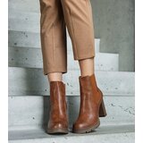 Gemre Brown slip-on block heel ankle boots in eco-leather Motena | Shoptok.si