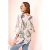 Kesi Włoski Women's cotton blouse with leaves with roll-up sleeves beige | Shoptok.si