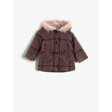 Koton Baby Girl Collar Shearling Coat, Plaid Hooded, Baby Girl Collar Shearling Coat, Plaid Hooded Cene'.'