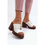 Kesi Women's eco leather slippers with platform and block, white Dafira cene