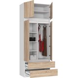 AKORD Garderobna Omara Z Nadgradnjo, 2 Vrata In 2 Predala, Bela/Hrast Sonoma, (5000331652) | Shoptok.si