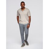Ombre Men's buttonless polo shirt with classic weave - light grey | Shoptok.si