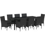 vidaXL 9-dijelni set za blagovanje u vrtu s jastučićima Crni poli ratan, Vrtni stol Crni 200x80x73 cm Staklo od kaljenog Cijene