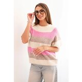 Kesi Włoski Women's short-sleeve striped sweater made of fango wool + beige Cijene