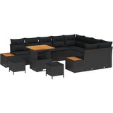 vidaXL set od 12 komada vrtnog sofa s jastučićima Crna poliratan akacija, set od 3 komada vrtnog stola s jastučićima Crna poliratan akacija | shoptok.hr