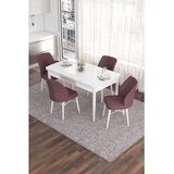 Hanah home trpezarijski set Eva, sto na razvlačenje i 4 stolice, bela ploča, puder roze tkanina Babyface | Eponuda.com