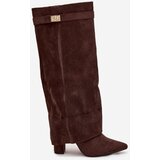 Boto Eco Suede Boots Heel Block Zipper Insulated Folded Shaft Chocolate Evyra | ePonuda.com
