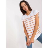 Fashion Hunters White-orange striped women's blouse Cene