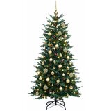  Umjetno božićno drvce s nogom 150 cm 150 LED lampica - Zelena 150 cm s LED žaruljama i zlatnim kuglicama | shoptok.hr