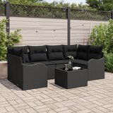 vidaXL 7-delna vrtna sofa garnitura z blazinami, črna poli ratan | Shoptok.si