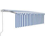 vidaXL Avtomatska tenda s senčilom LED + senzor 4x3 m modra in bela | Shoptok.si