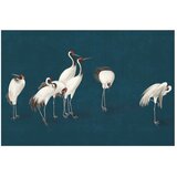  Plakat - Evening at the Pond - group of cranes drawn in dry pastel on a dark turquoise background 90x60 Bez okvira | shoptok.hr