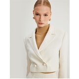 Koton Crop Tweed Blazer Jacket Double Breasted Reverse Collar Pearl Buttons | shoptok.hr